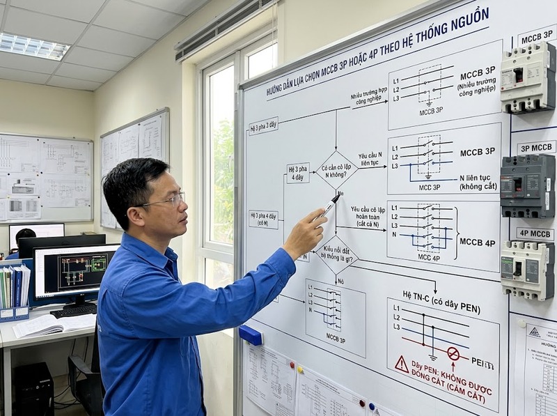 Hệ thống điện 3 pha nên dùng MCCB 3P hay 4P?